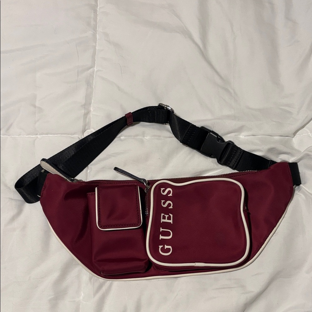 Guess Maroon Belt Bag with Black Strap